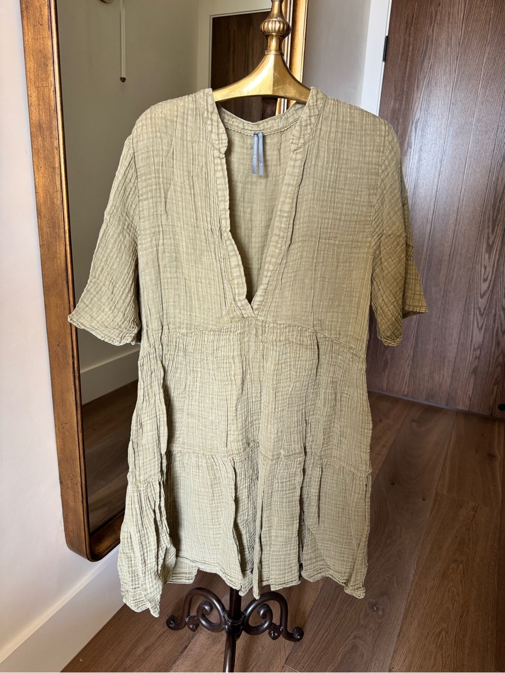 Anthropologie Olive Gauze V-Neck Tunic dress